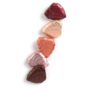 Dark Chocolate Leaves are wrapped in gold, rose gold, dark brown, burgandy and copper colored foil.