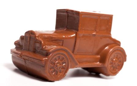 A three-dimensional chocolate molded Ford Model "T" style car.