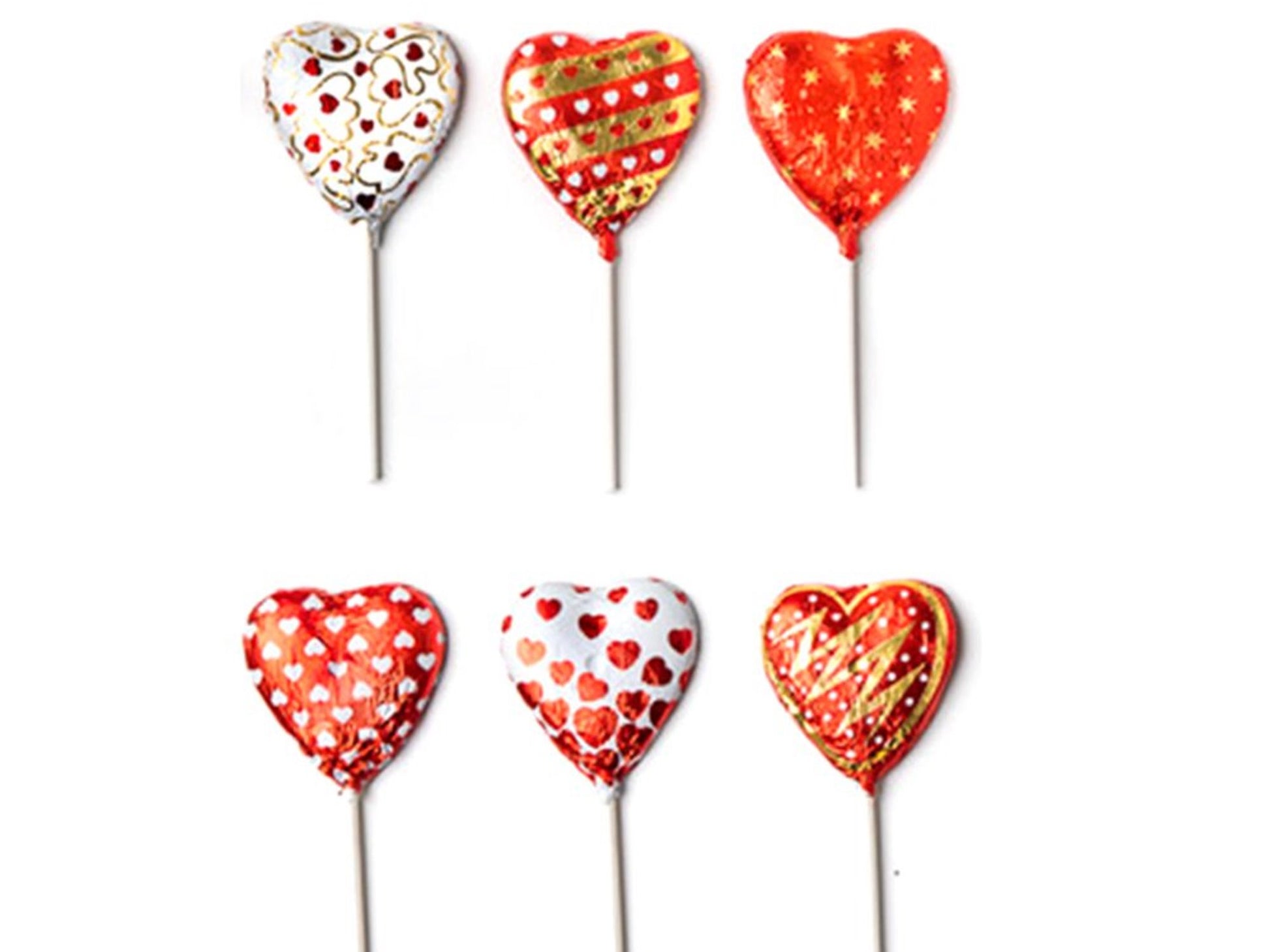 six foiled chocolate valentine heart pops