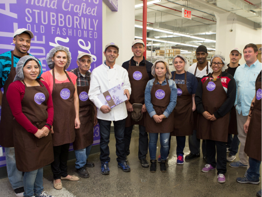 Group of people in chocolate factory 