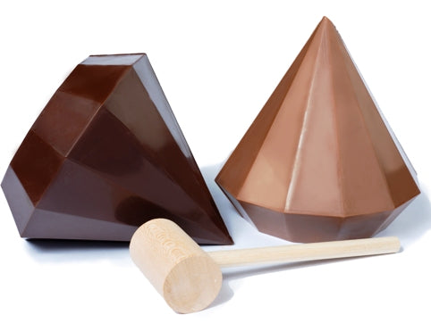 Chocolate molded into the shape of a giant sized round cut diamond.