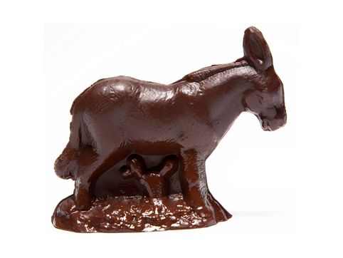 A molded chocolate donkey.