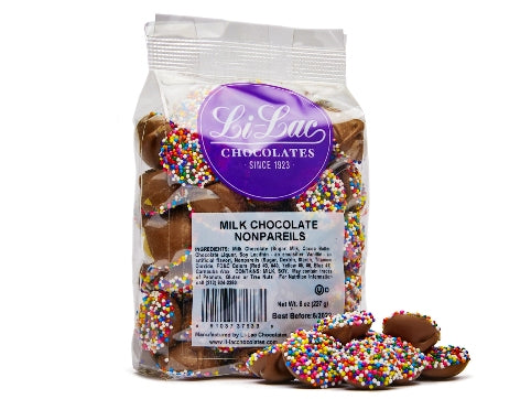 A cellophane bag of Milk Chocolate Nonpareils.