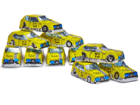 Foiled Chocolate molded in car shapes look like NYC Taxicabs.