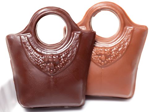 Little chocolate molded handbags with a round handle.